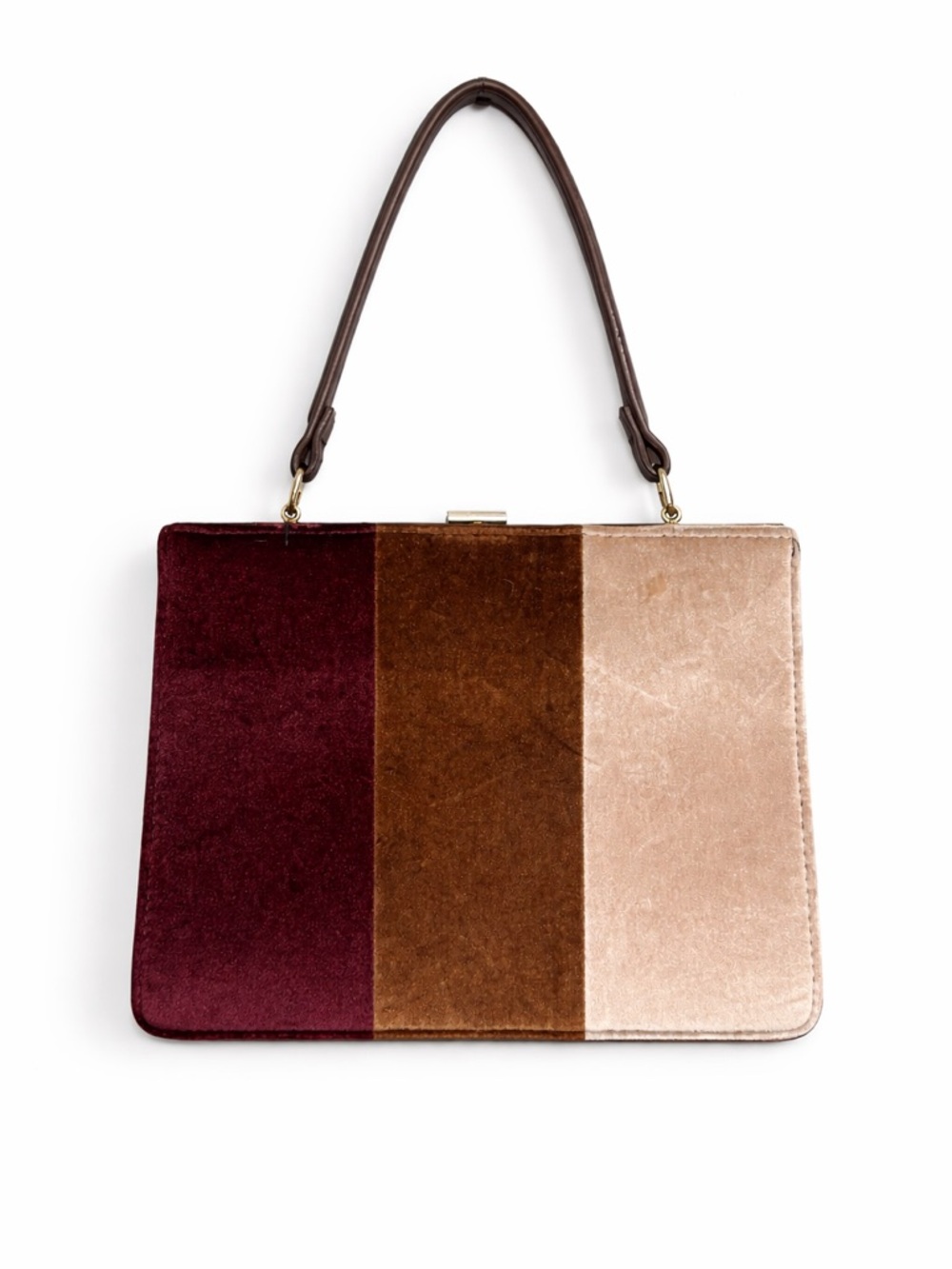 Anthropologie Street Level Velvet Colorblock Crossbody Bag Burgundy Brown Gold